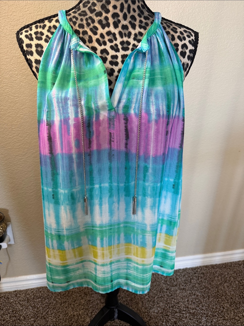 Calvin Klein Multicolor Tie-Dye  Top in Green Blue Purple Yellow